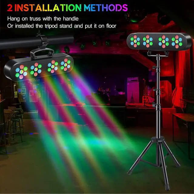 Alt view image 6 of 7 - DJ Lights with Stand, Stage Lights with Stand Sound Activated LED Par Light Set, for Mobile Booth Gig Bar Wedding Church Band