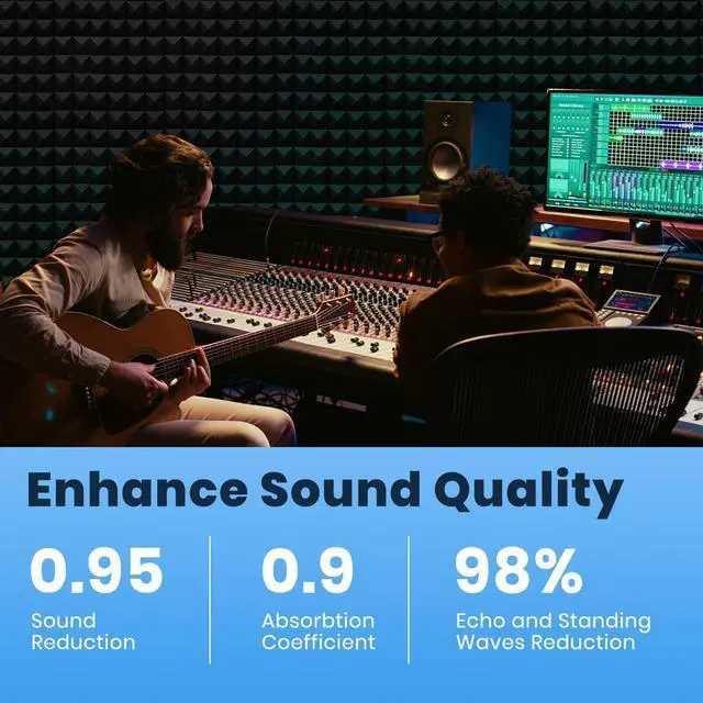 Alt view image 5 of 7 - 52 Pack Sound Proof Foam Panels for Walls, 12" X 12" X 2" Pyramid Acoustic Foam Panels, High Density Noise Reduction Soundproof Panels for Studio Game Room with 300PCS Double-Side Adhesive