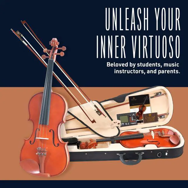 Alt view image 2 of 7 - 4/4 Full Size Violin Fiddle with DAddario Strings, Violin Set for Beginners with Case, Bow, Rosin & Shoulder Rest, Ideal for Practice & Performances