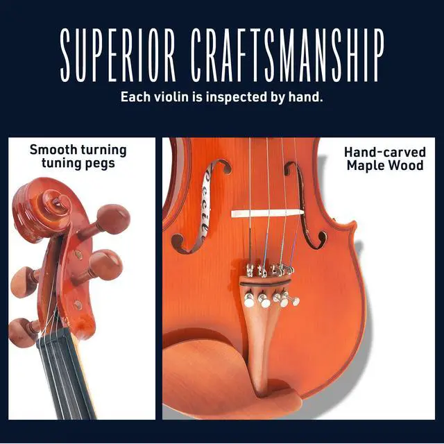 Alt view image 3 of 7 - 4/4 Full Size Violin Fiddle with DAddario Strings, Violin Set for Beginners with Case, Bow, Rosin & Shoulder Rest, Ideal for Practice & Performances