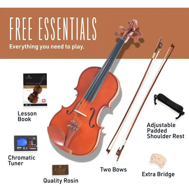 Alt view image 4 of 7 - 4/4 Full Size Violin Fiddle with DAddario Strings, Violin Set for Beginners with Case, Bow, Rosin & Shoulder Rest, Ideal for Practice & Performances
