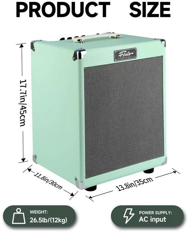Alt view image 2 of 7 - Electric Bass Amp 30W, Dual-Speaker Design (8" Woofer + 3" Tweeter), Bluetooth, 3-Band EQ, Active/Passive Bass Amplifier for Beginners (Green)