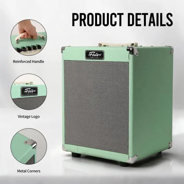 Alt view image 4 of 7 - Electric Bass Amp 30W, Dual-Speaker Design (8" Woofer + 3" Tweeter), Bluetooth, 3-Band EQ, Active/Passive Bass Amplifier for Beginners (Green)