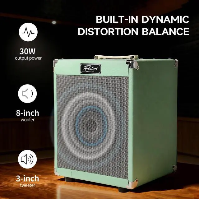 Alt view image 5 of 7 - Electric Bass Amp 30W, Dual-Speaker Design (8" Woofer + 3" Tweeter), Bluetooth, 3-Band EQ, Active/Passive Bass Amplifier for Beginners (Green)