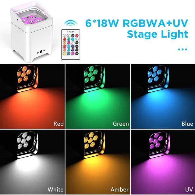 Alt view image 2 of 7 - Battery Powered Stage Lights, 9600mAh Rechargeable Par Can Lights 6x18W RGBWA+UV APP/Remote/DMX512/Sound Activated, Uplights for Events Party Wedding DJ Concert Christmas Dance White