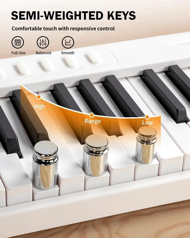 Alt view image 3 of 7 - 88-Key Portable Piano Keyboard with Semi-Weighted Keys Folding Piano | Built-in Speakers/MIDI, Long Battery Life Electric Keyboard Piano for Beginners