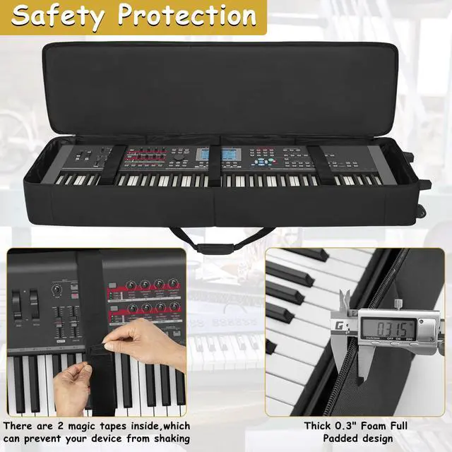 Alt view image 3 of 7 - Rolling 88 Key Keyboard Case, Piano Gig Bag with Wheels and Adjustable Straps for 88 Keyboard and Accessaries