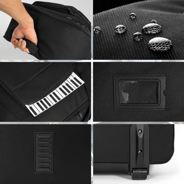 Alt view image 4 of 7 - Rolling 88 Key Keyboard Case, Piano Gig Bag with Wheels and Adjustable Straps for 88 Keyboard and Accessaries