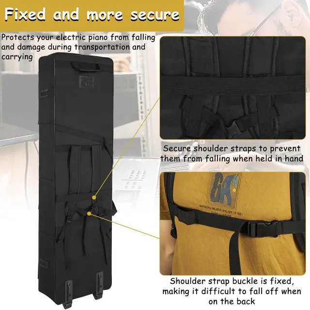 Alt view image 5 of 7 - Rolling 88 Key Keyboard Case, Piano Gig Bag with Wheels and Adjustable Straps for 88 Keyboard and Accessaries
