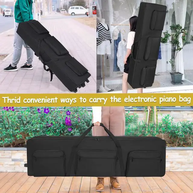 Alt view image 7 of 7 - Rolling 88 Key Keyboard Case, Piano Gig Bag with Wheels and Adjustable Straps for 88 Keyboard and Accessaries
