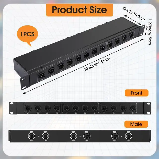 Alt view image 3 of 7 - XLR Balanced Patchbay XLR Stage Box 12 Channel 3 Pin Multi Network Cable Extender for Stage Lighting and Home Recording Studio Compatible (Male)