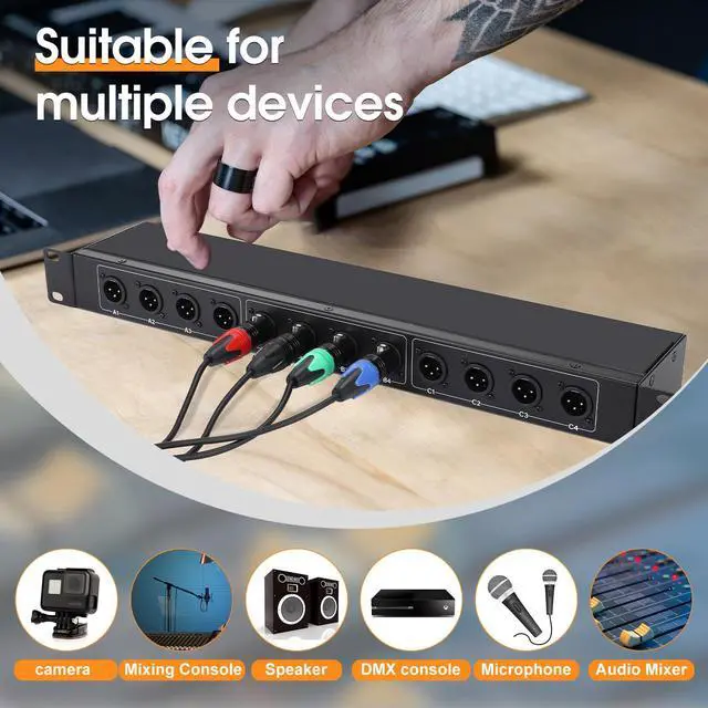 Alt view image 4 of 7 - XLR Balanced Patchbay XLR Stage Box 12 Channel 3 Pin Multi Network Cable Extender for Stage Lighting and Home Recording Studio Compatible (Male)