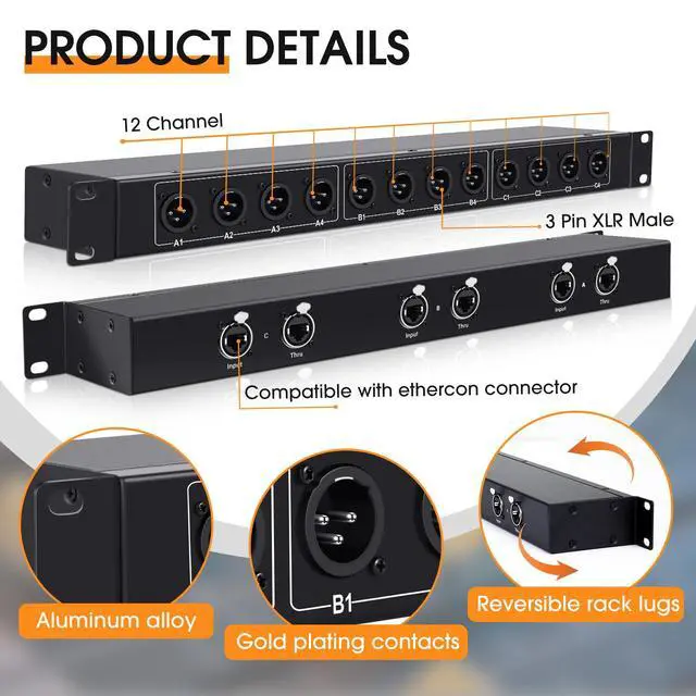 Alt view image 5 of 7 - XLR Balanced Patchbay XLR Stage Box 12 Channel 3 Pin Multi Network Cable Extender for Stage Lighting and Home Recording Studio Compatible (Male)
