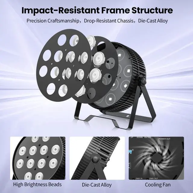 Alt view image 2 of 7 - 12X18W LED Stage Light,6-in-1 RGBAL+UV DJ Par Lights-4 Packs | 12W*18 PCS RGB+Lime Amber UV LEDs, Auto/Sound/DMX512/Master-Slave, Ideal For Parties, Concerts, Theatrical, Uplighting, Event