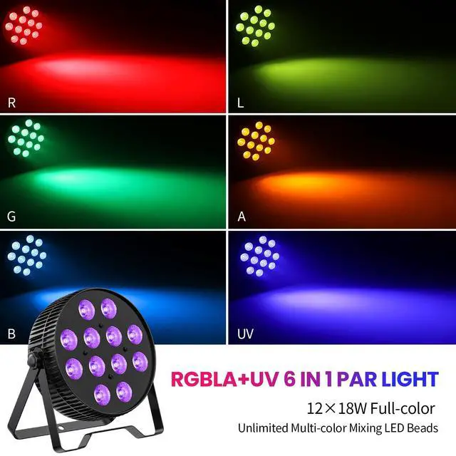 Alt view image 3 of 7 - 12X18W LED Stage Light,6 in 1 RGBAL+UV DJ Par Lights-1 Pack | 12W*18 PCS RGB+Lime Amber UV LEDs, Auto/Sound/DMX512/Master-Slave, LPC1218 Stage Spotlight For Party, Concert, Uplighting
