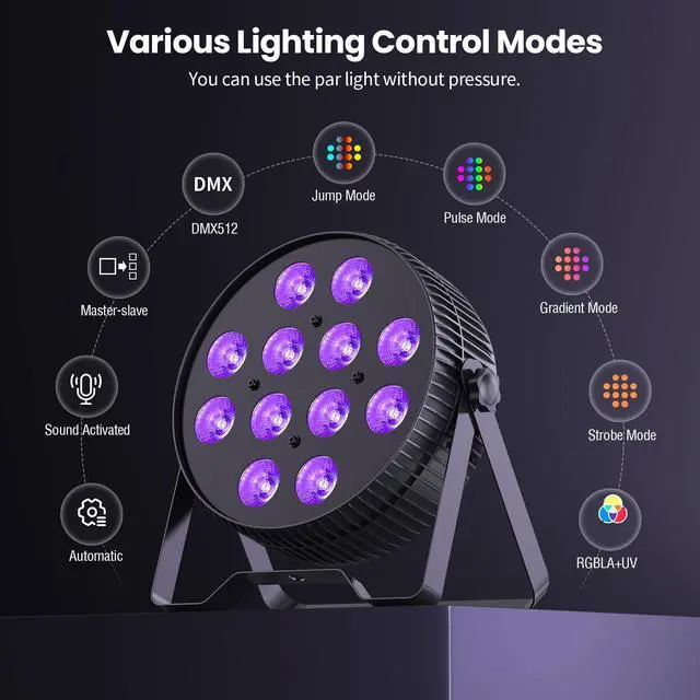 Alt view image 6 of 7 - 12X18W LED Stage Light,6 in 1 RGBAL+UV DJ Par Lights-1 Pack | 12W*18 PCS RGB+Lime Amber UV LEDs, Auto/Sound/DMX512/Master-Slave, LPC1218 Stage Spotlight For Party, Concert, Uplighting