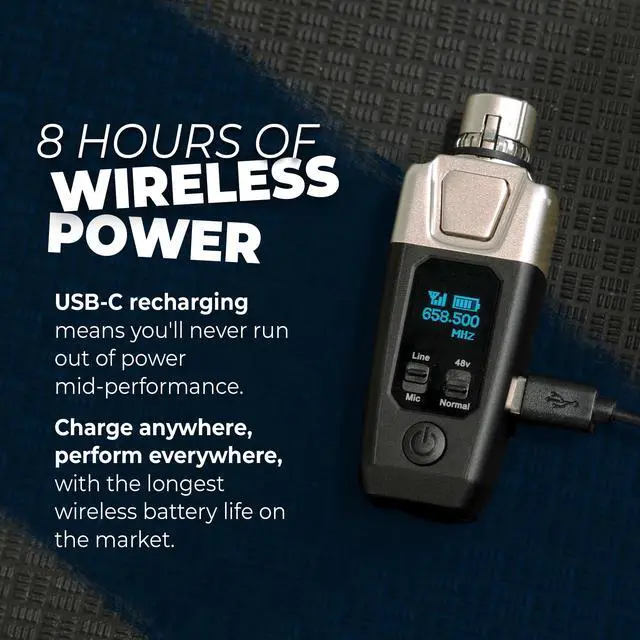 Alt view image 6 of 7 - AirSync Wireless XLR Transmitter Receiver System - Dynamic & Condenser Mic | 150ft Range, Triple Click Mute, 8Hr Battery, 13 Systems Simultaneously for Musicians, Churches & Events