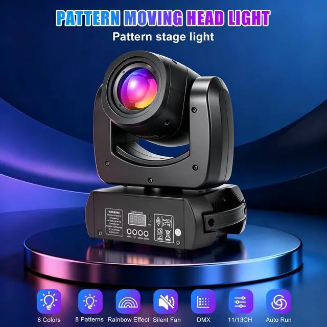 Alt view image 2 of 7 - 150W Moving Head DJ Lights, 18-Facet Prism DMX Stage Light 2Pack | 8 Gobos & 8 Colors, Silent Fan, 540° Pan 180° Tilt, Sound Active Auto Mode DJ Stage Lighting for Parties Weddings Church