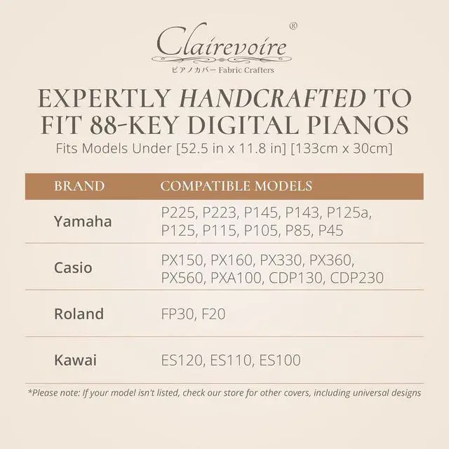 Alt view image 4 of 7 - Digital Piano Cover for Yamaha - Piano Keyboard for P143, P225, P223, P145, P143, P125a, P125, P115, P105, P71, P45, Kawai ES120, PX150, Roland F-20 & More, Keyboard Cover, Black, Leatherette