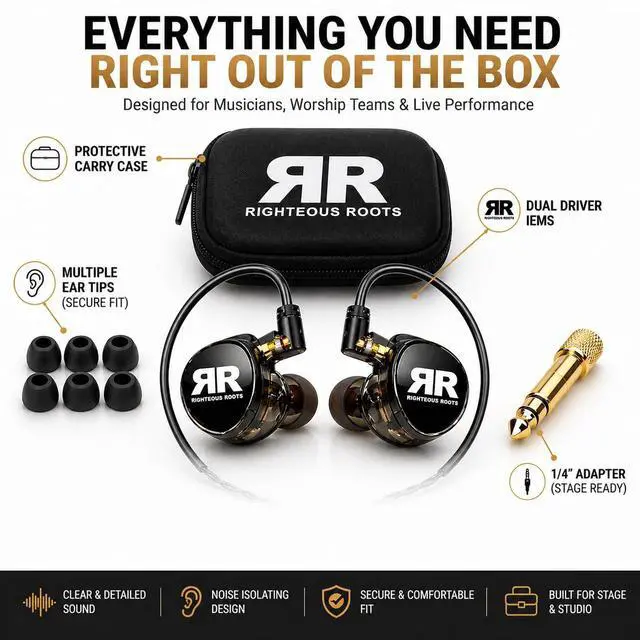 Alt view image 2 of 7 - RR-EV1 Professional Dual Driver in-Ear Monitors (IEM) with Carrying Case Stage Earphones for Musicians, Worship Teams & Audio Engineers High Fidelity Sound Isolation (1 Pair)