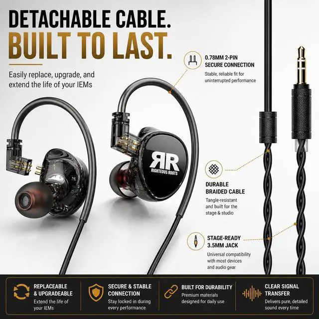 Alt view image 3 of 7 - RR-EV1 Professional Dual Driver in-Ear Monitors (IEM) with Carrying Case Stage Earphones for Musicians, Worship Teams & Audio Engineers High Fidelity Sound Isolation (1 Pair)
