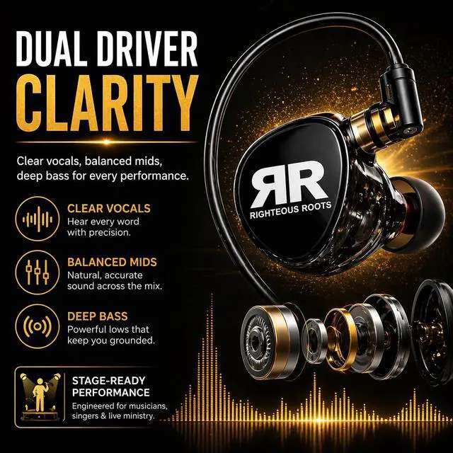 Alt view image 7 of 7 - RR-EV1 Professional Dual Driver in-Ear Monitors (IEM) with Carrying Case Stage Earphones for Musicians, Worship Teams & Audio Engineers High Fidelity Sound Isolation (1 Pair)