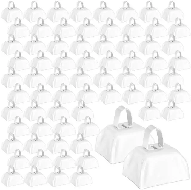 Main image of 72 Pcs Metal Cowbells with Handle Cowbells Noise Makers Small Call Bells Bulk for Decorations Football Games Sport Event Cheering Ornament Wedding Party Celebration, 3 x 2.8 x 2.5 Inch(White)
