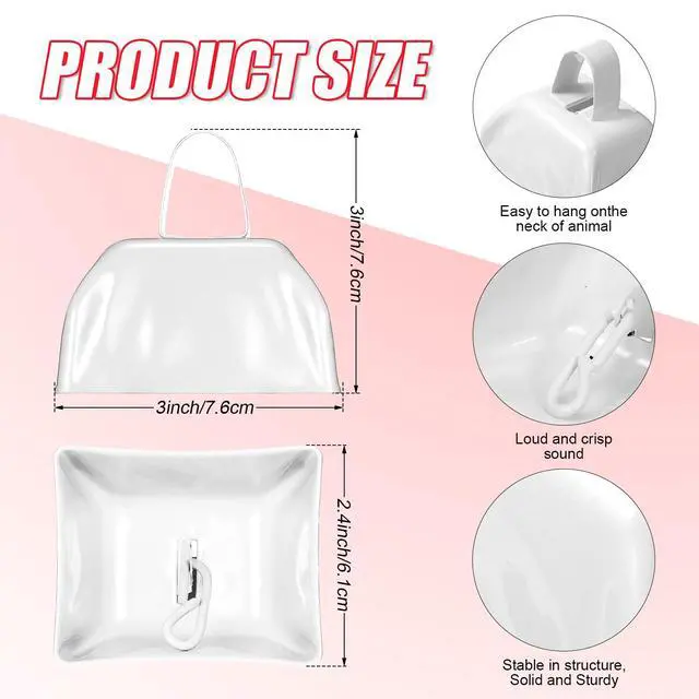 Alt view image 2 of 6 - 72 Pcs Metal Cowbells with Handle Cowbells Noise Makers Small Call Bells Bulk for Decorations Football Games Sport Event Cheering Ornament Wedding Party Celebration, 3 x 2.8 x 2.5 Inch(White)