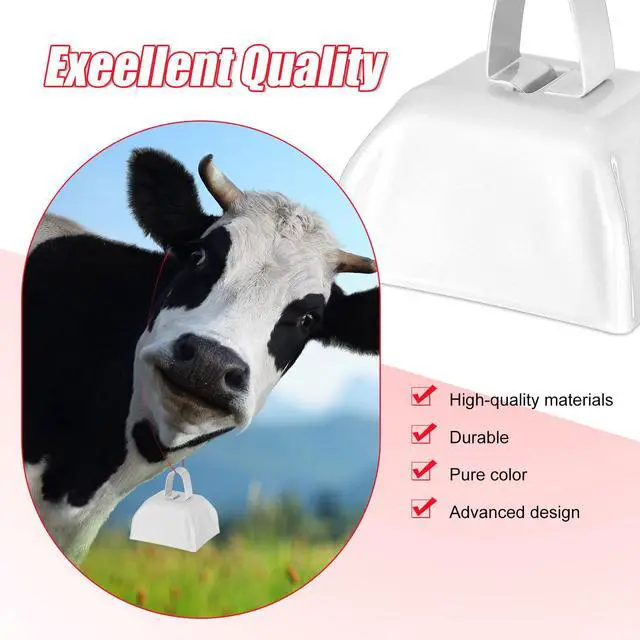 Alt view image 3 of 6 - 72 Pcs Metal Cowbells with Handle Cowbells Noise Makers Small Call Bells Bulk for Decorations Football Games Sport Event Cheering Ornament Wedding Party Celebration, 3 x 2.8 x 2.5 Inch(White)