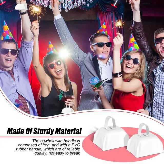 Alt view image 6 of 6 - 72 Pcs Metal Cowbells with Handle Cowbells Noise Makers Small Call Bells Bulk for Decorations Football Games Sport Event Cheering Ornament Wedding Party Celebration, 3 x 2.8 x 2.5 Inch(White)