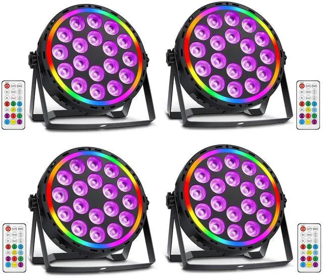 Main image of DJ Par Lights DMX, 70W 18LEDs RGBW Stage Par Light with Rainbow LED Strip Remote Control, Sound Activated DJ Lighting Uplights for Events Wedding Church Dance Party Club Music Live Show