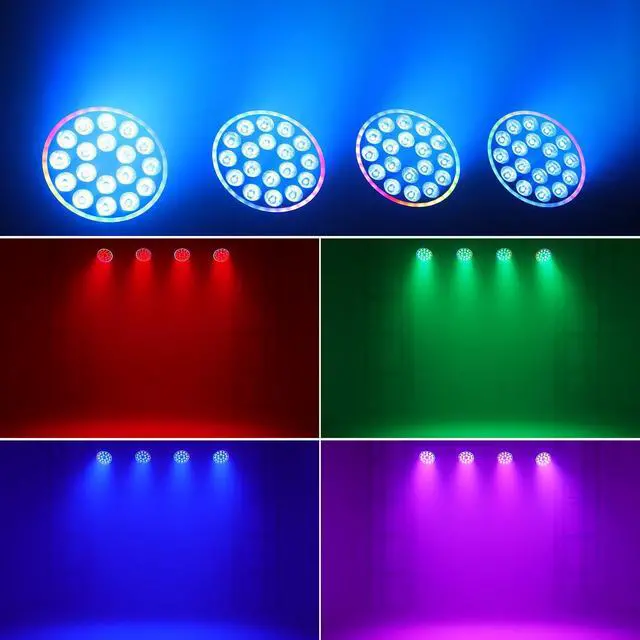 Alt view image 3 of 7 - DJ Par Lights DMX, 70W 18LEDs RGBW Stage Par Light with Rainbow LED Strip Remote Control, Sound Activated DJ Lighting Uplights for Events Wedding Church Dance Party Club Music Live Show