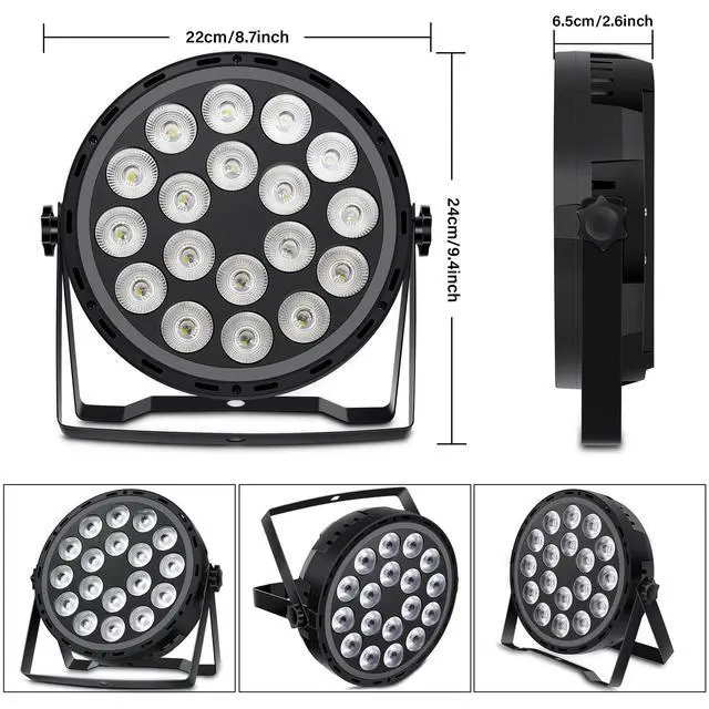Alt view image 5 of 7 - DJ Par Lights DMX, 70W 18LEDs RGBW Stage Par Light with Rainbow LED Strip Remote Control, Sound Activated DJ Lighting Uplights for Events Wedding Church Dance Party Club Music Live Show