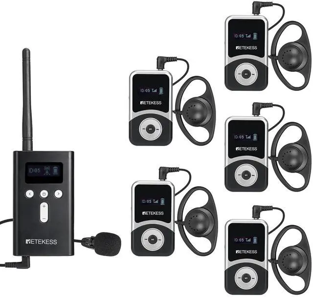 Main image of T130S Tour Guide System, Hearing Assistance Devices(1TX 5RX) | for School, Tour, Hi-Fi Sound, 100m Range, Both Ear D-Shaped Headphones