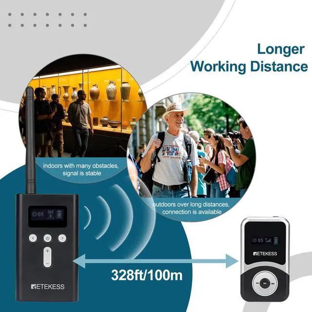 Alt view image 4 of 7 - T130S Tour Guide System, Hearing Assistance Devices(1TX 5RX) | for School, Tour, Hi-Fi Sound, 100m Range, Both Ear D-Shaped Headphones
