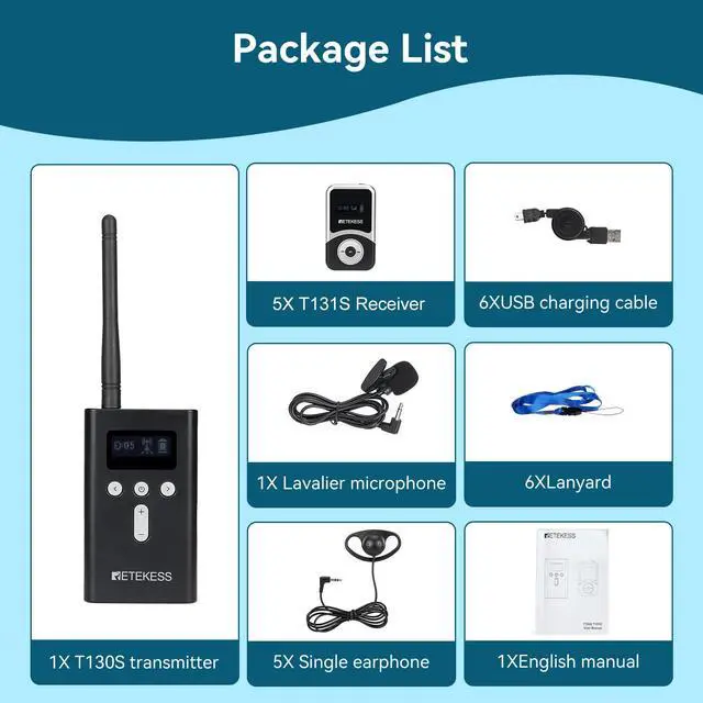 Alt view image 7 of 7 - T130S Tour Guide System, Hearing Assistance Devices(1TX 5RX) | for School, Tour, Hi-Fi Sound, 100m Range, Both Ear D-Shaped Headphones