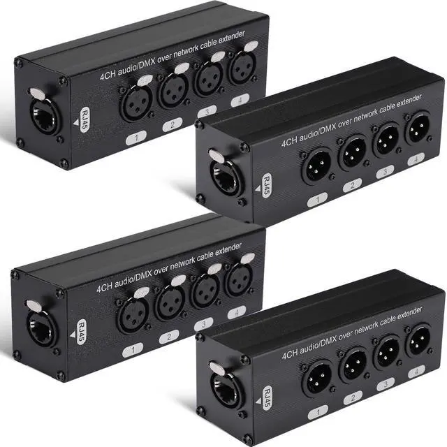 Main image of 4 Pack 4 Channel 3 Pin Multi Network XLR Cable Breakout 3 Pin XLR Male and Female Over RJ45 Ethercon Cable Multi Extender for Stage Lighting and Home Recording Studio Compatible