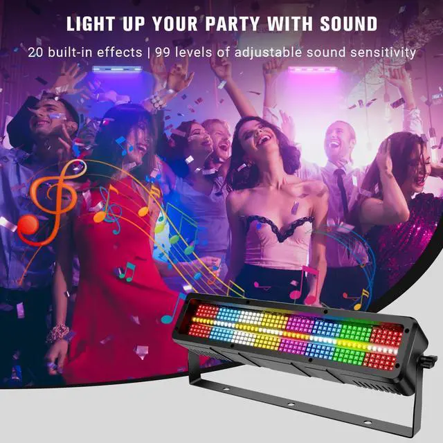 Alt view image 4 of 7 - DJ Stage Strobe Lights: 120W 336LEDs RGBW & Amber 5IN1 Color Mixing - Remote & DMX Control - 16RGB & 8White & 8Amber Zones Chase Effect for Mobile Party Club Show Gig Band Dance Performance