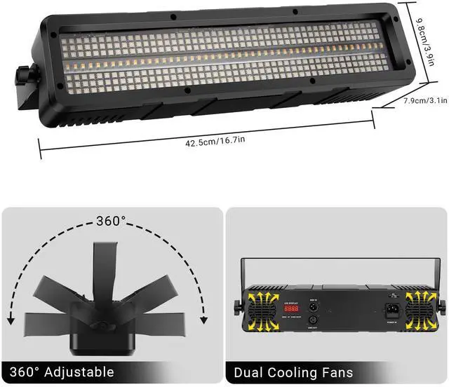 Alt view image 6 of 7 - DJ Stage Strobe Lights: 120W 336LEDs RGBW & Amber 5IN1 Color Mixing - Remote & DMX Control - 16RGB & 8White & 8Amber Zones Chase Effect for Mobile Party Club Show Gig Band Dance Performance