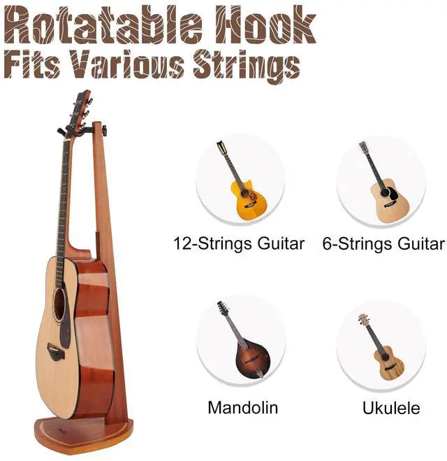 Alt view image 4 of 7 - Double Guitar Stand, 2 Pack Wooden Guitar Stand Floor with Hanging Yoke | Fit Electric/Banjo/Mandolin, Handcrafted, for Home Studio Display, Soft Pad, Space Saving, Gift, Instrument Accessories