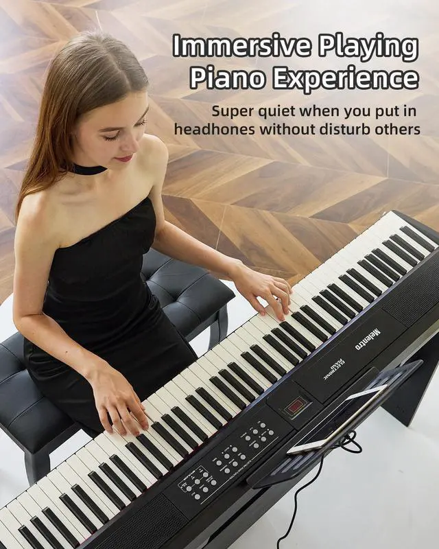 Alt view image 3 of 7 - Weighted Piano 88-Key Digital Piano,Full-size Electric Piano Keyboard with Hammer Action,Sustain Pedal,MP3 Function dual 15W speaker,Supports USB-MIDI/Wireless Connect