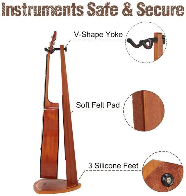 Alt view image 5 of 7 - Double Guitar Stand, 2 Pack Wooden Guitar Stand Floor with Hanging Yoke | Fit Electric/Banjo/Mandolin, Handcrafted, for Home Studio Display, Soft Pad, Space Saving, Gift, Instrument Accessories
