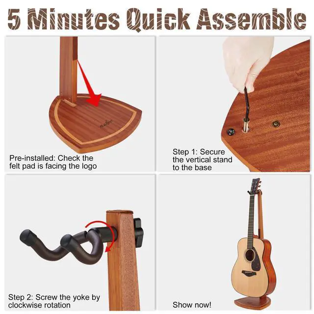 Alt view image 6 of 7 - Double Guitar Stand, 2 Pack Wooden Guitar Stand Floor with Hanging Yoke | Fit Electric/Banjo/Mandolin, Handcrafted, for Home Studio Display, Soft Pad, Space Saving, Gift, Instrument Accessories