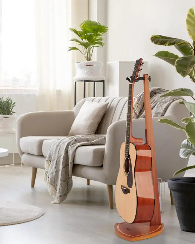 Alt view image 7 of 7 - Double Guitar Stand, 2 Pack Wooden Guitar Stand Floor with Hanging Yoke | Fit Electric/Banjo/Mandolin, Handcrafted, for Home Studio Display, Soft Pad, Space Saving, Gift, Instrument Accessories