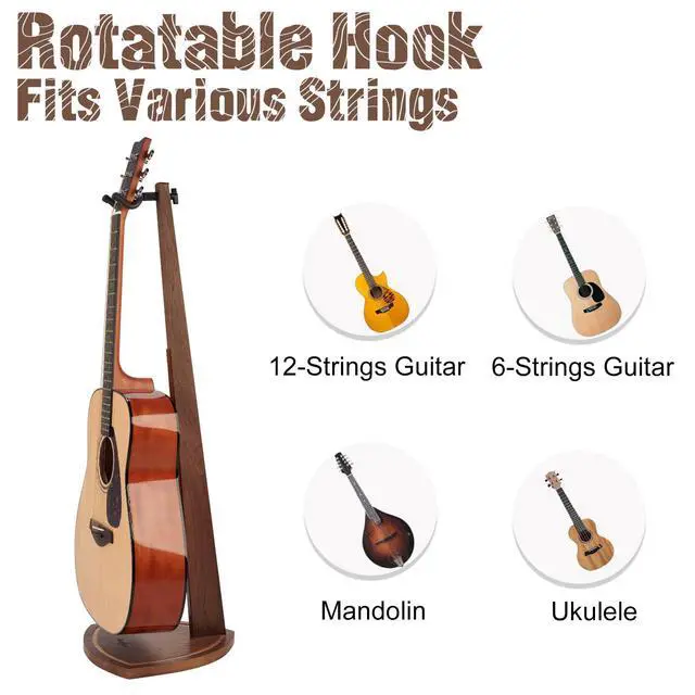 Alt view image 4 of 7 - Double Guitar Stand, 2 Pack Wooden Guitar Stand Floor with Hanging Yoke | Fit Electric/Banjo/Mandolin, Black Walnut Wood, Handcrafted, for Home Studio Display, Soft Pad, Space Saving, Gift Choice