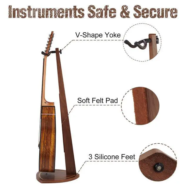 Alt view image 5 of 7 - Double Guitar Stand, 2 Pack Wooden Guitar Stand Floor with Hanging Yoke | Fit Electric/Banjo/Mandolin, Black Walnut Wood, Handcrafted, for Home Studio Display, Soft Pad, Space Saving, Gift Choice