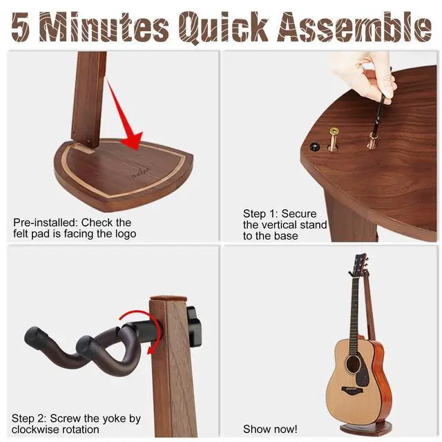 Alt view image 6 of 7 - Double Guitar Stand, 2 Pack Wooden Guitar Stand Floor with Hanging Yoke | Fit Electric/Banjo/Mandolin, Black Walnut Wood, Handcrafted, for Home Studio Display, Soft Pad, Space Saving, Gift Choice