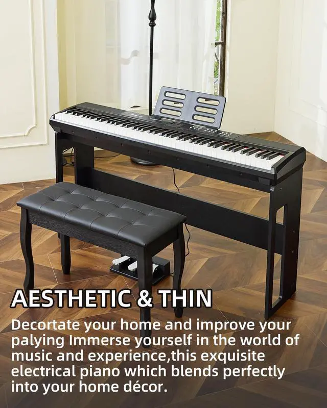 Alt view image 4 of 7 - Weighted Piano 88-Key Digital Piano,Full-size Electric Piano Keyboard with Hammer Action,Sustain Pedal,MP3 Function dual 15W speaker,Supports USB-MIDI/Wireless Connect