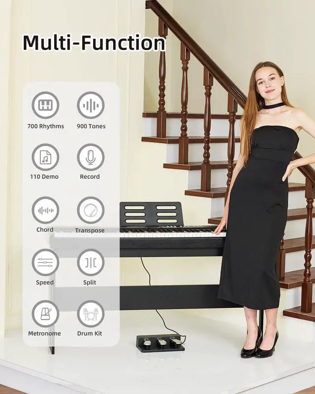 Alt view image 6 of 7 - Weighted Piano 88-Key Digital Piano,Full-size Electric Piano Keyboard with Hammer Action,Sustain Pedal,MP3 Function dual 15W speaker,Supports USB-MIDI/Wireless Connect