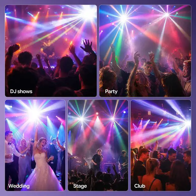 Alt view image 7 of 7 - 2PCS Mini Moving Head Light,30W Compact Led DJ Stage Lights with Bee-Eyes/Dot Beam/Halo Effects,Remote Control Sound Active & DMX512 Control for Wedding DJ Party Stage Lighting Disco Club